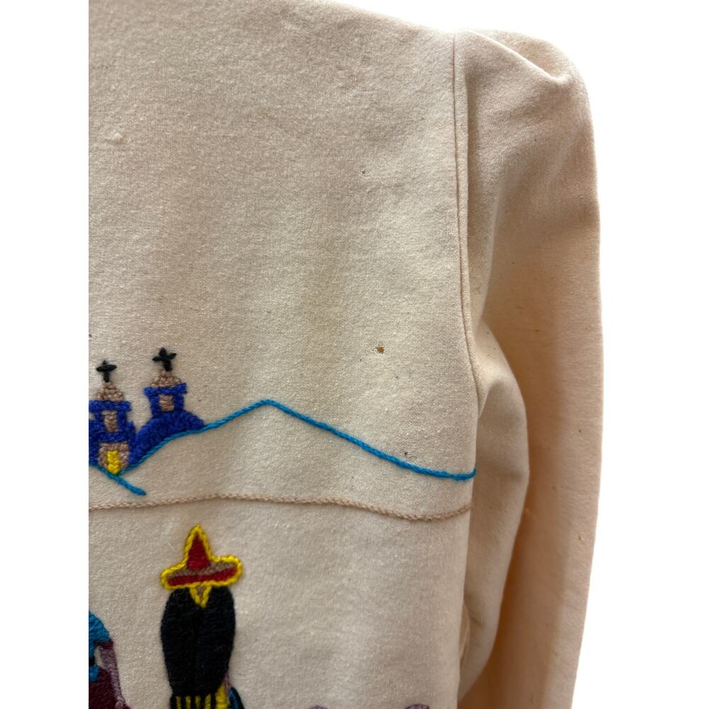 🧥 Vintage Lopez M Wool Jacket Cream Southwestern Embroidered Western Boho Coat - Picture 6 of 8